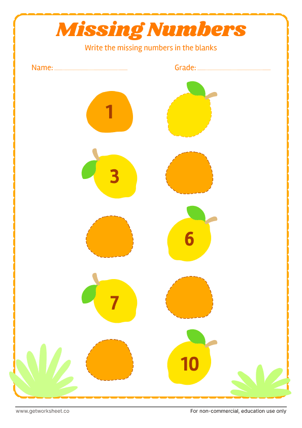 Missing number worksheet 6