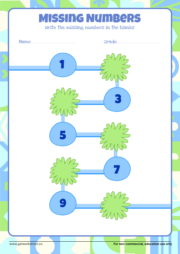 Missing number worksheet 1