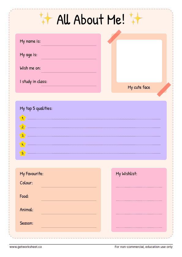 All about me worksheet 10