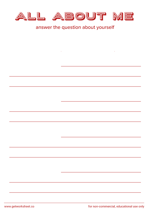 All about me worksheet 3