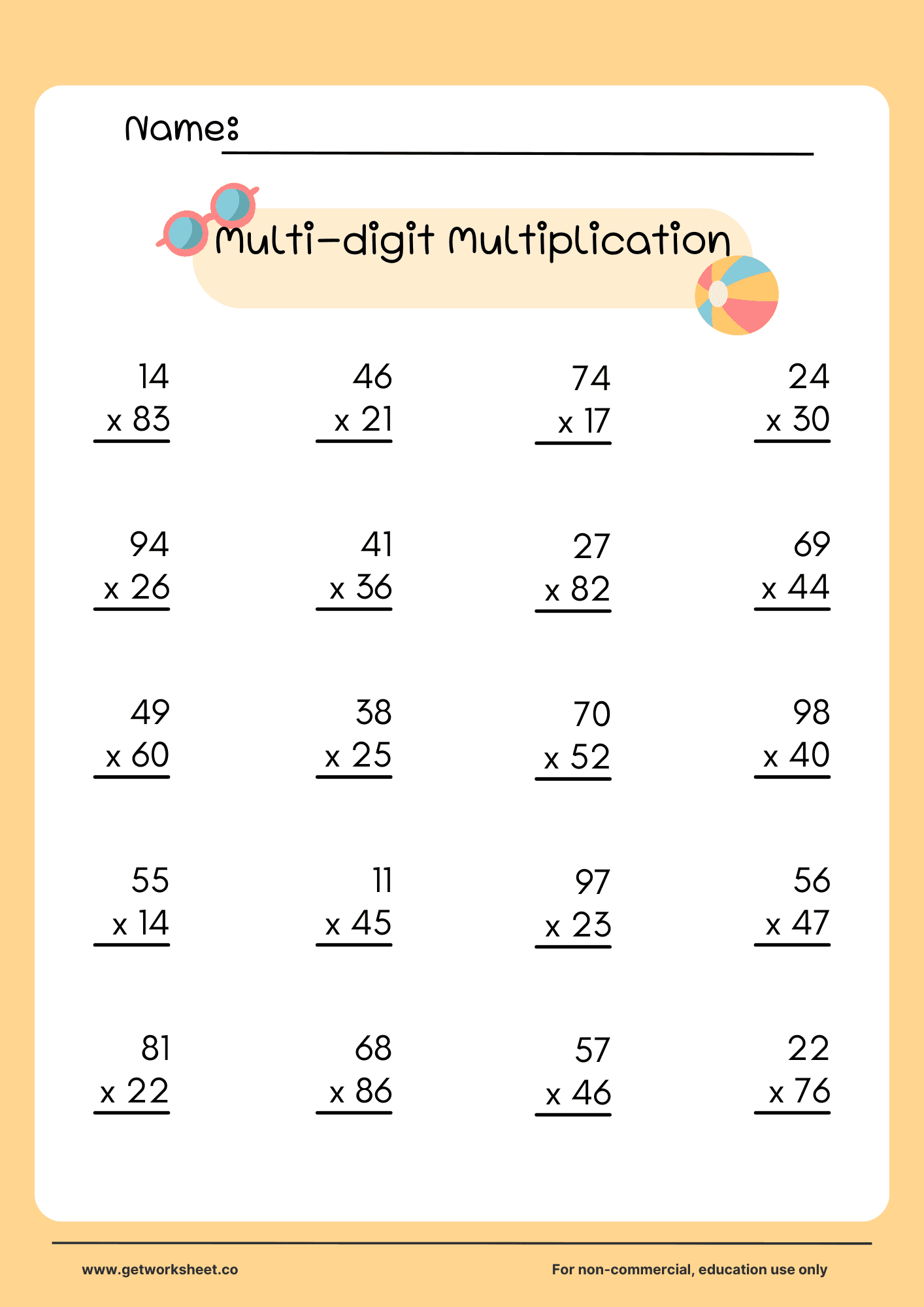Multi digit multiplication printable 1