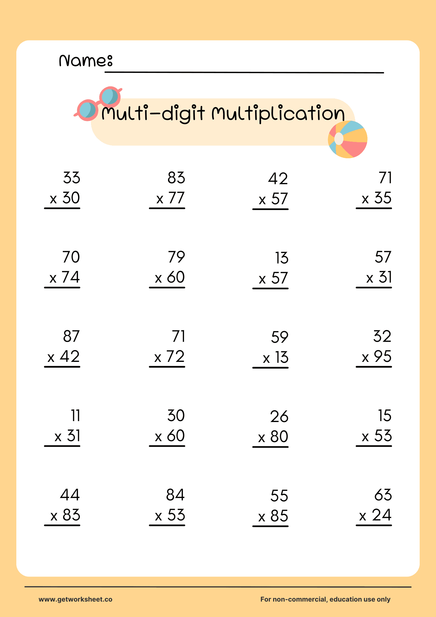 Multi digit multiplication printable 5