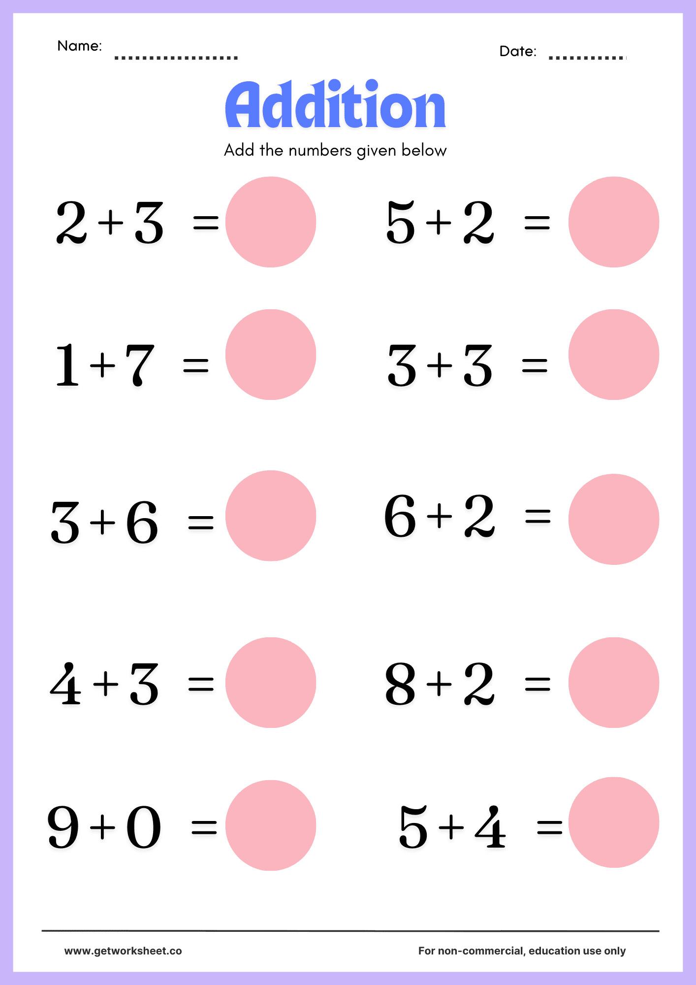 Addition worksheet 1