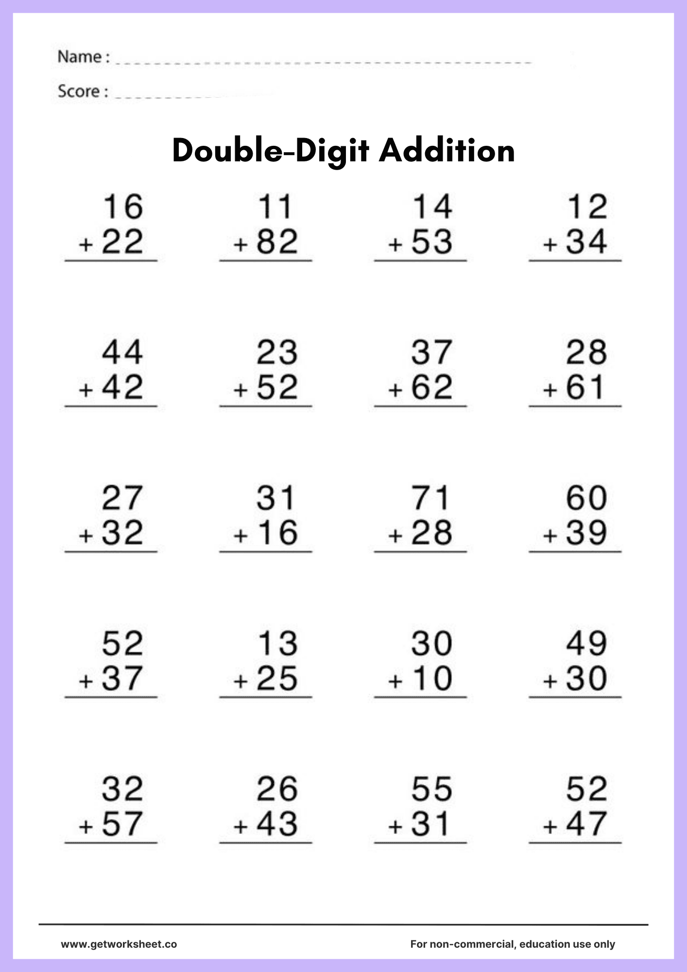Doubles addition worksheet 1