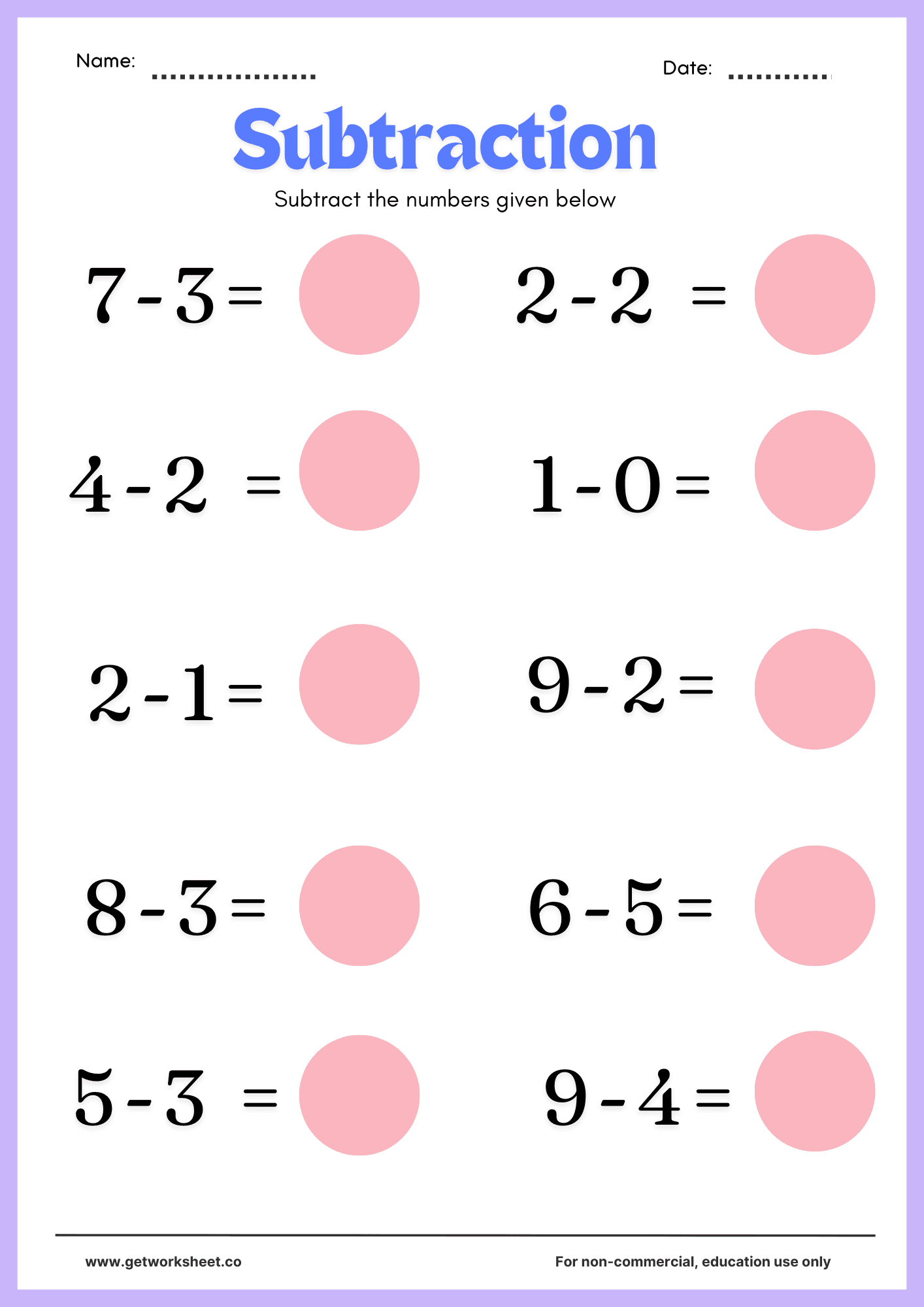 Substraction worksheet 4