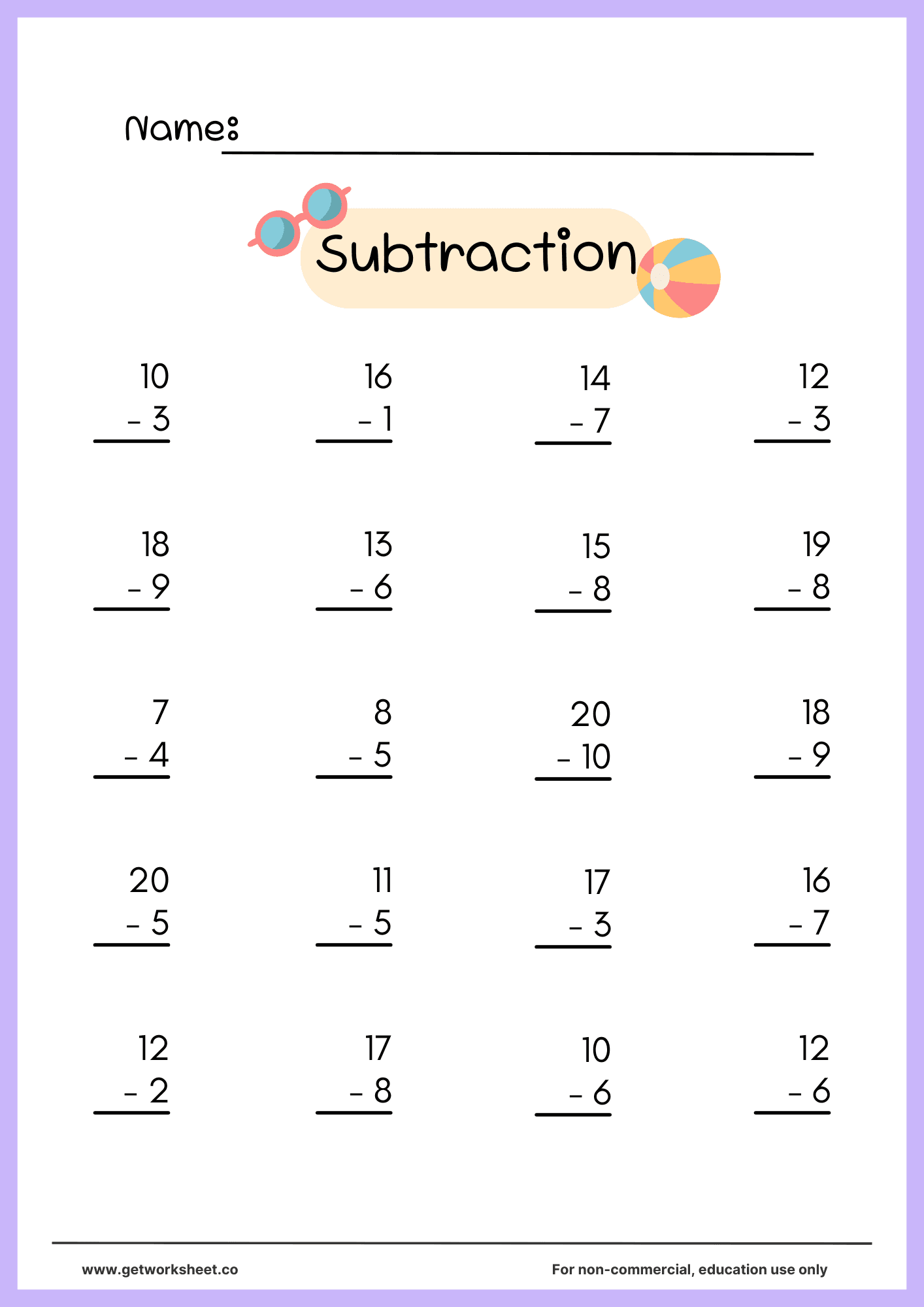 Substraction worksheet 5