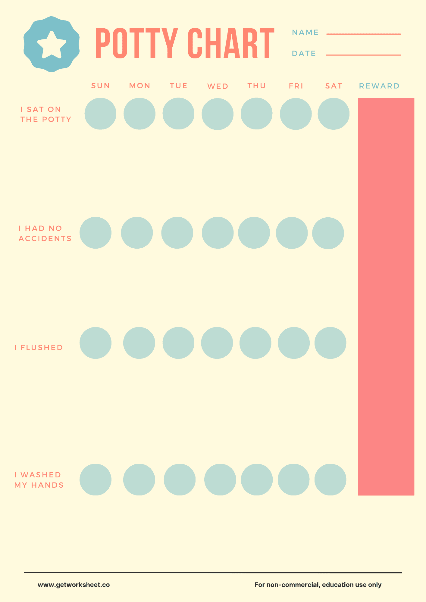 Potty training chart printable 1