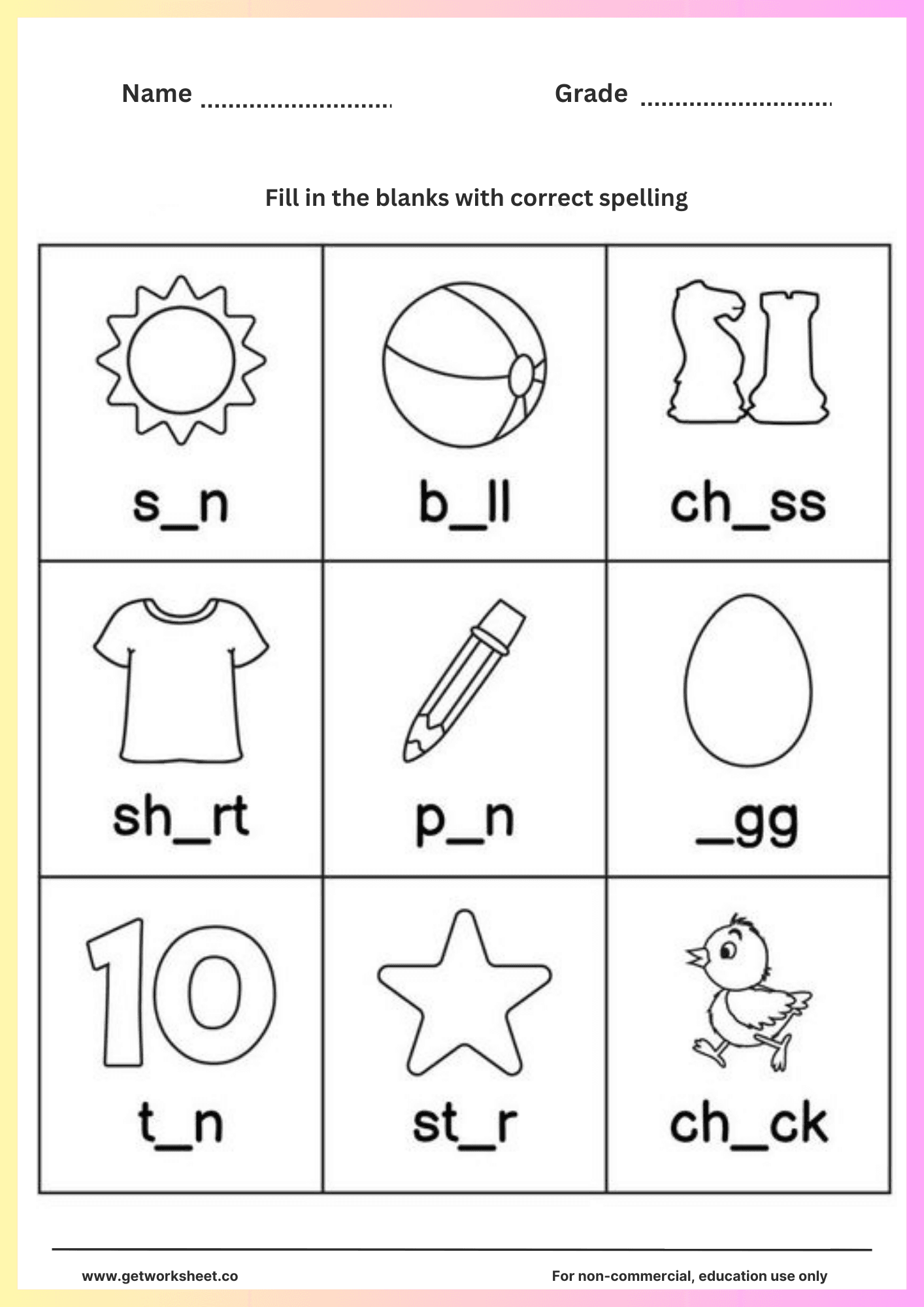 Spelling worksheets printable 5