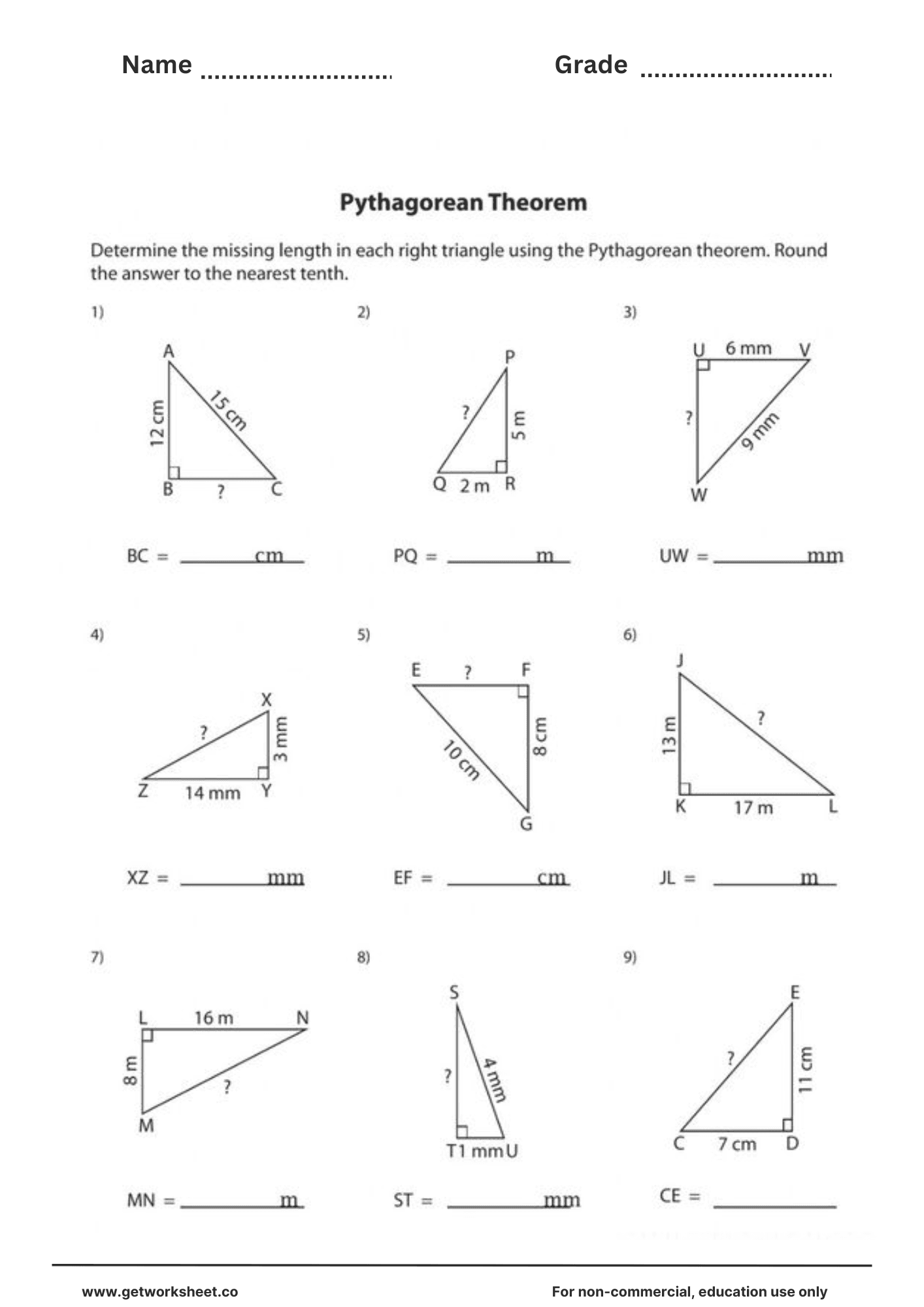 Pythagorean theorem worksheet 2