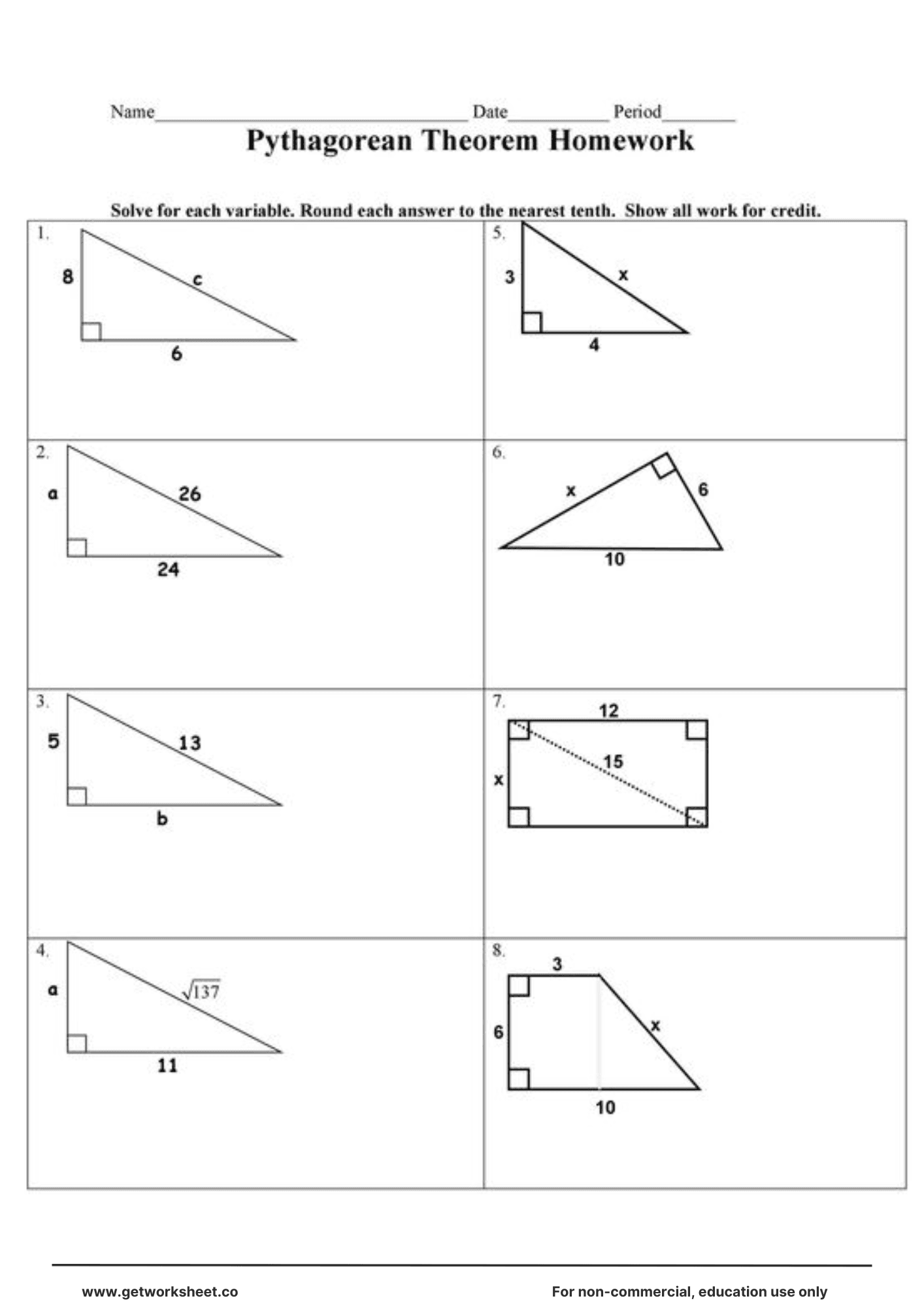 Pythagorean theorem worksheet 3