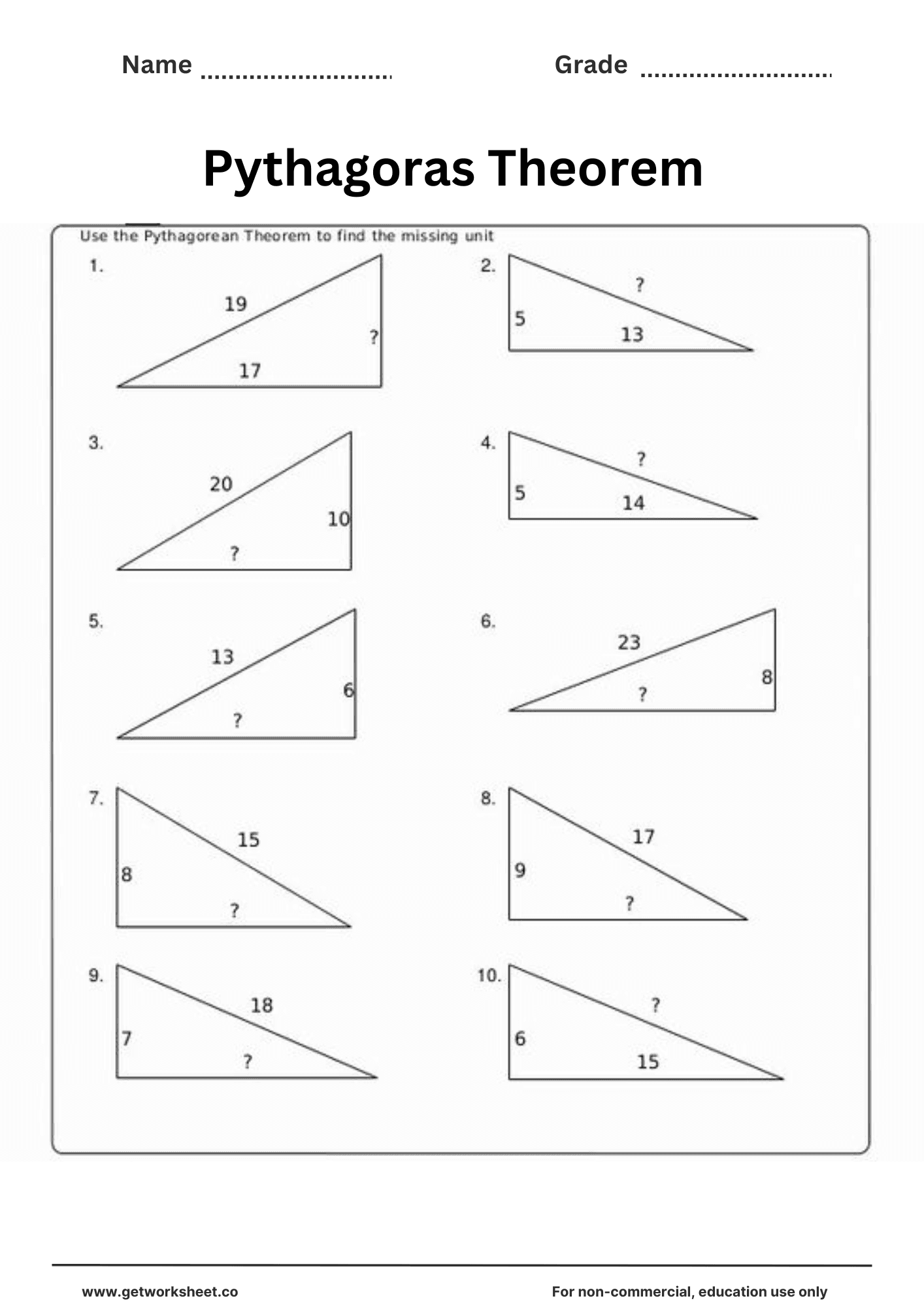 Pythagorean theorem worksheet 4