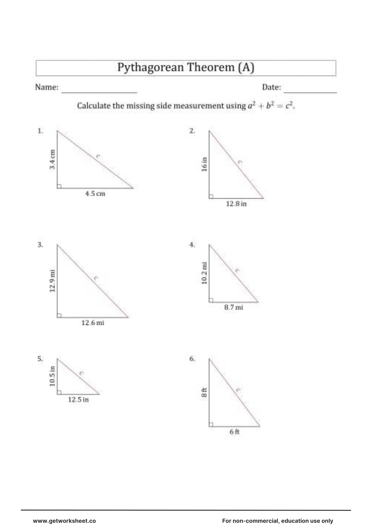 Pythagorean theorem worksheet 5