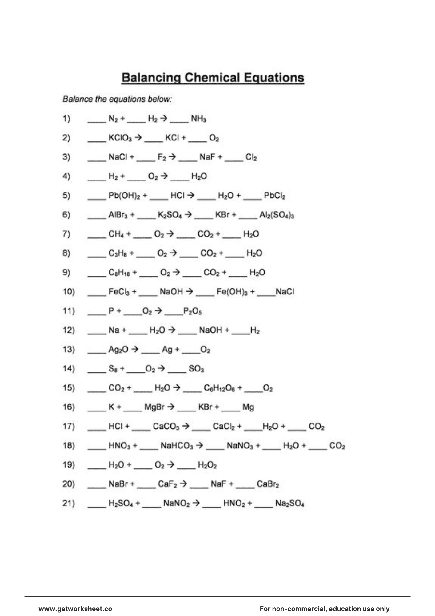 Balancing equations worksheet 5