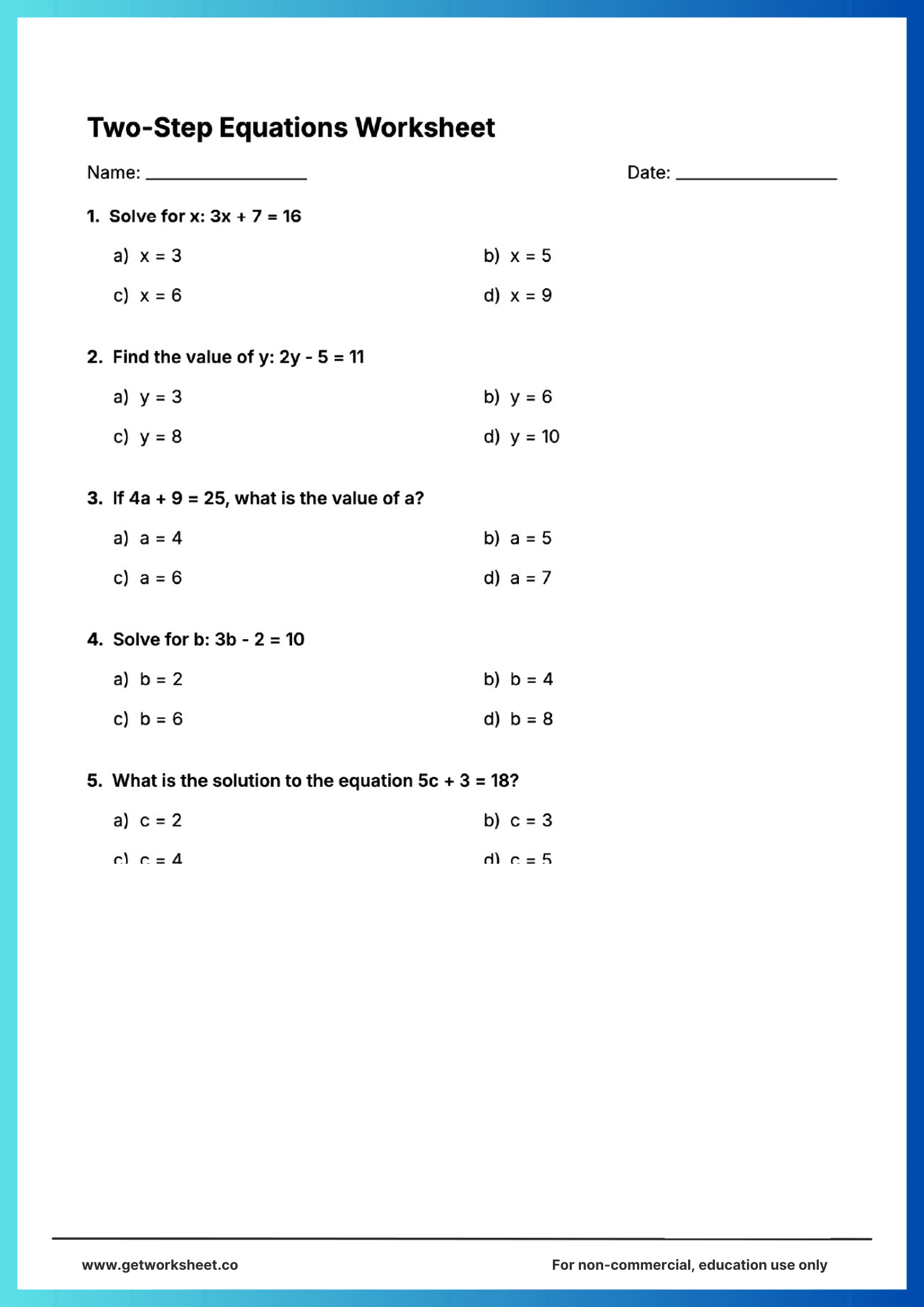 Two step equations worksheet 1