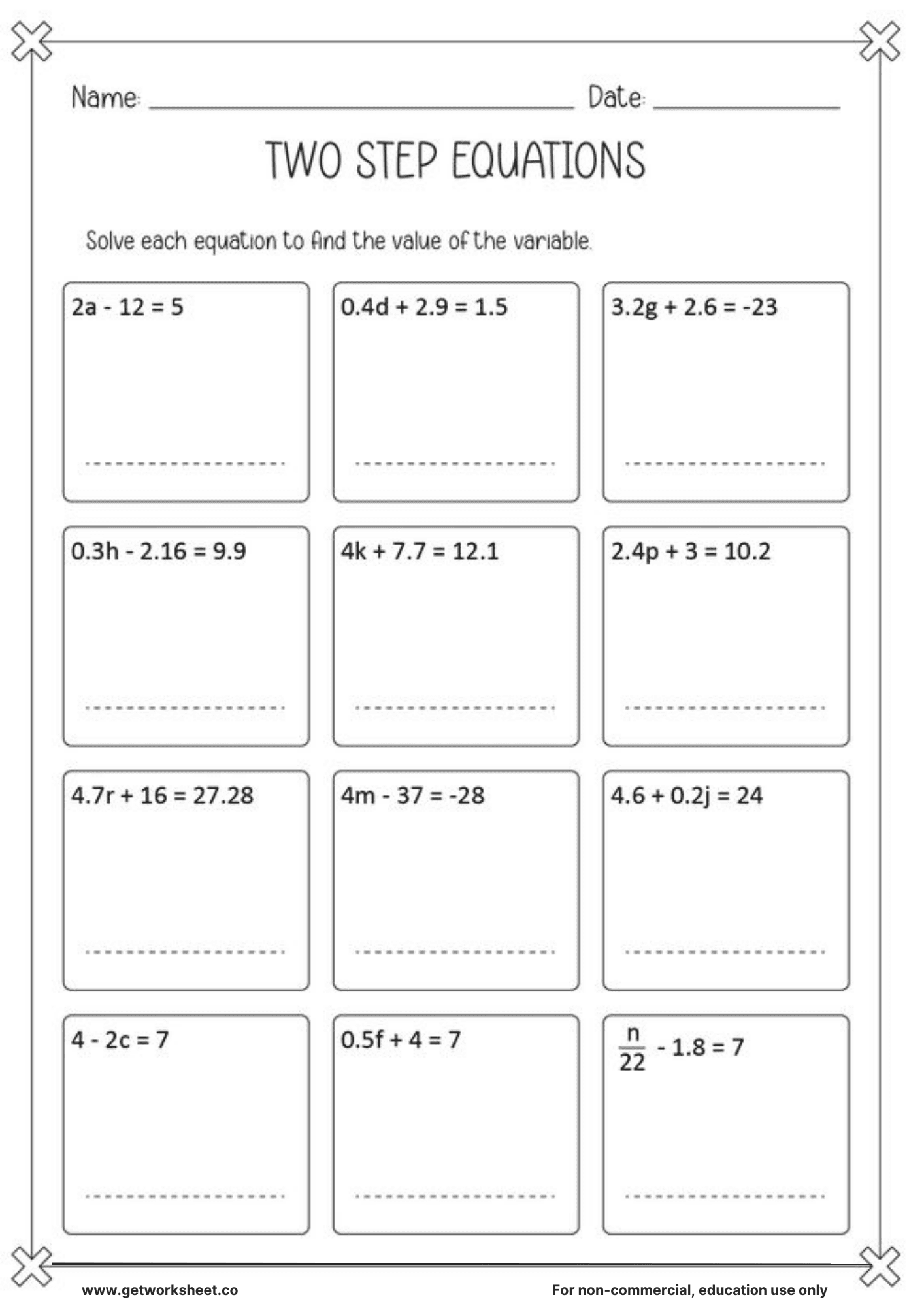 Two step equations worksheet 5