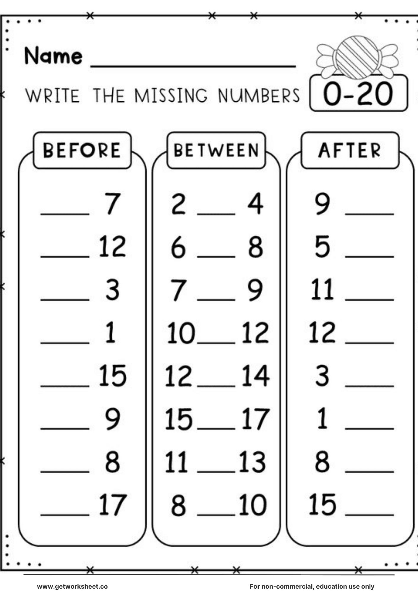 Before and after numbers worksheet 2