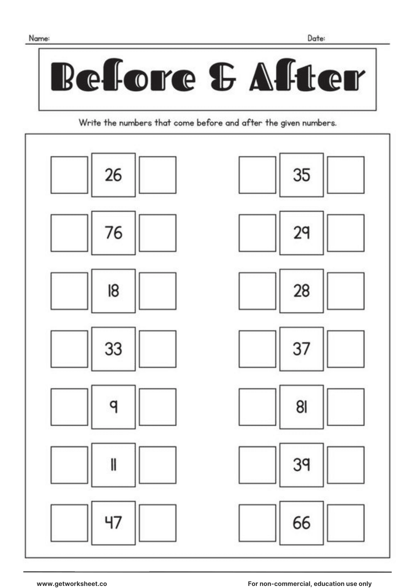 Before and after numbers worksheet 3