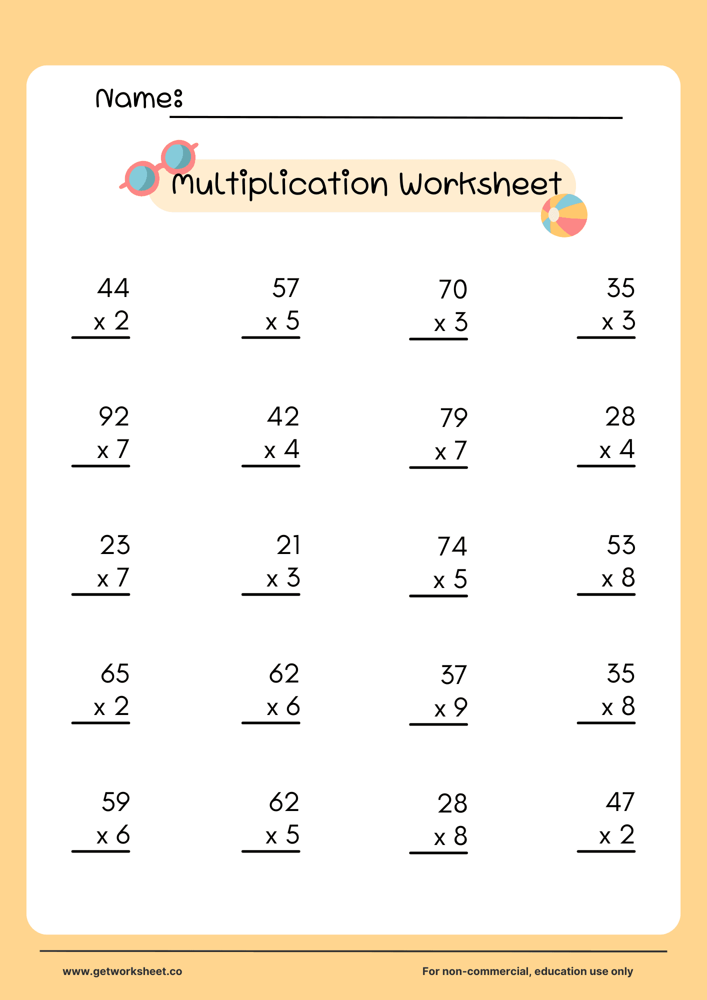Multiplication worksheet 1