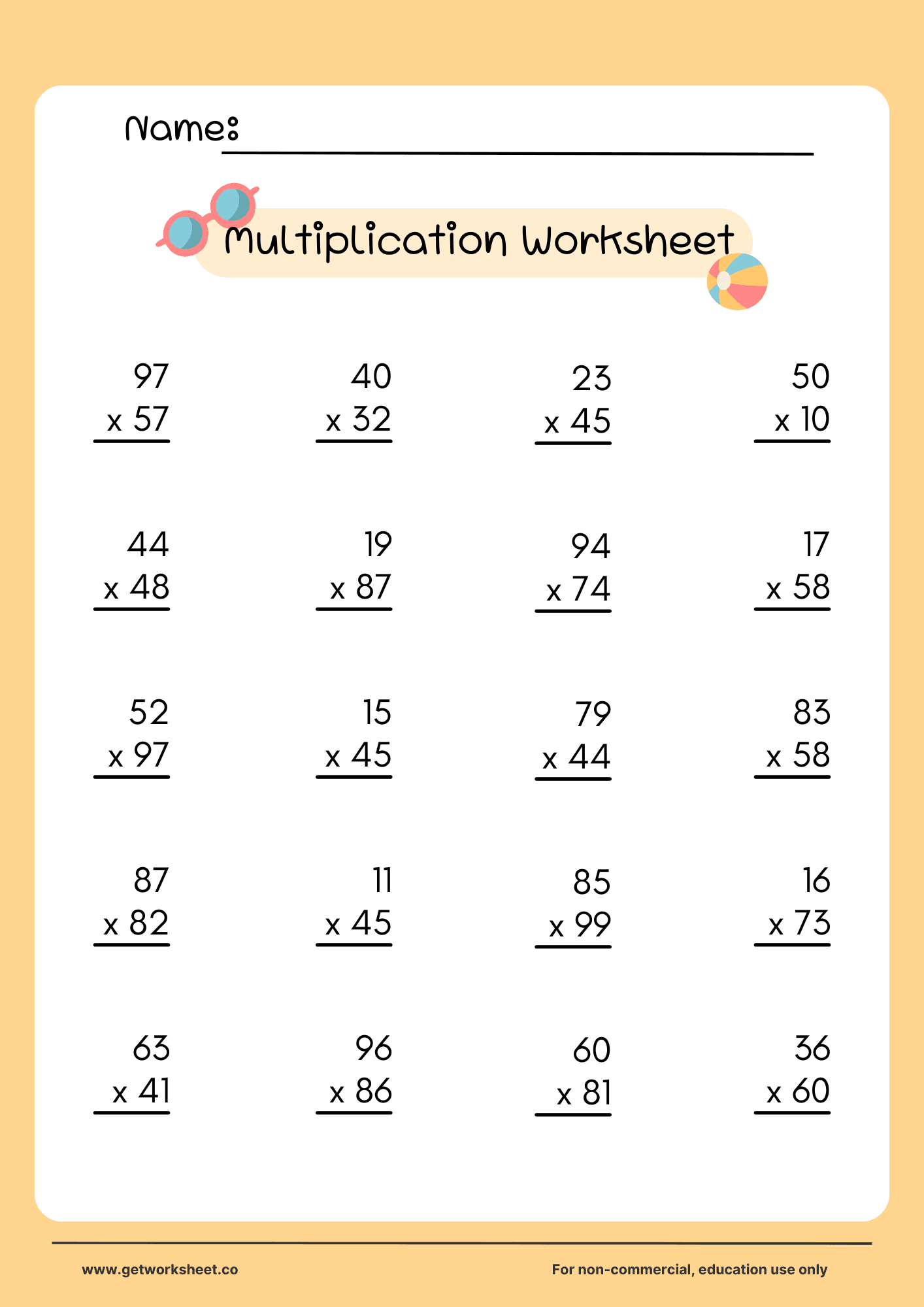 Multiplication worksheet 2
