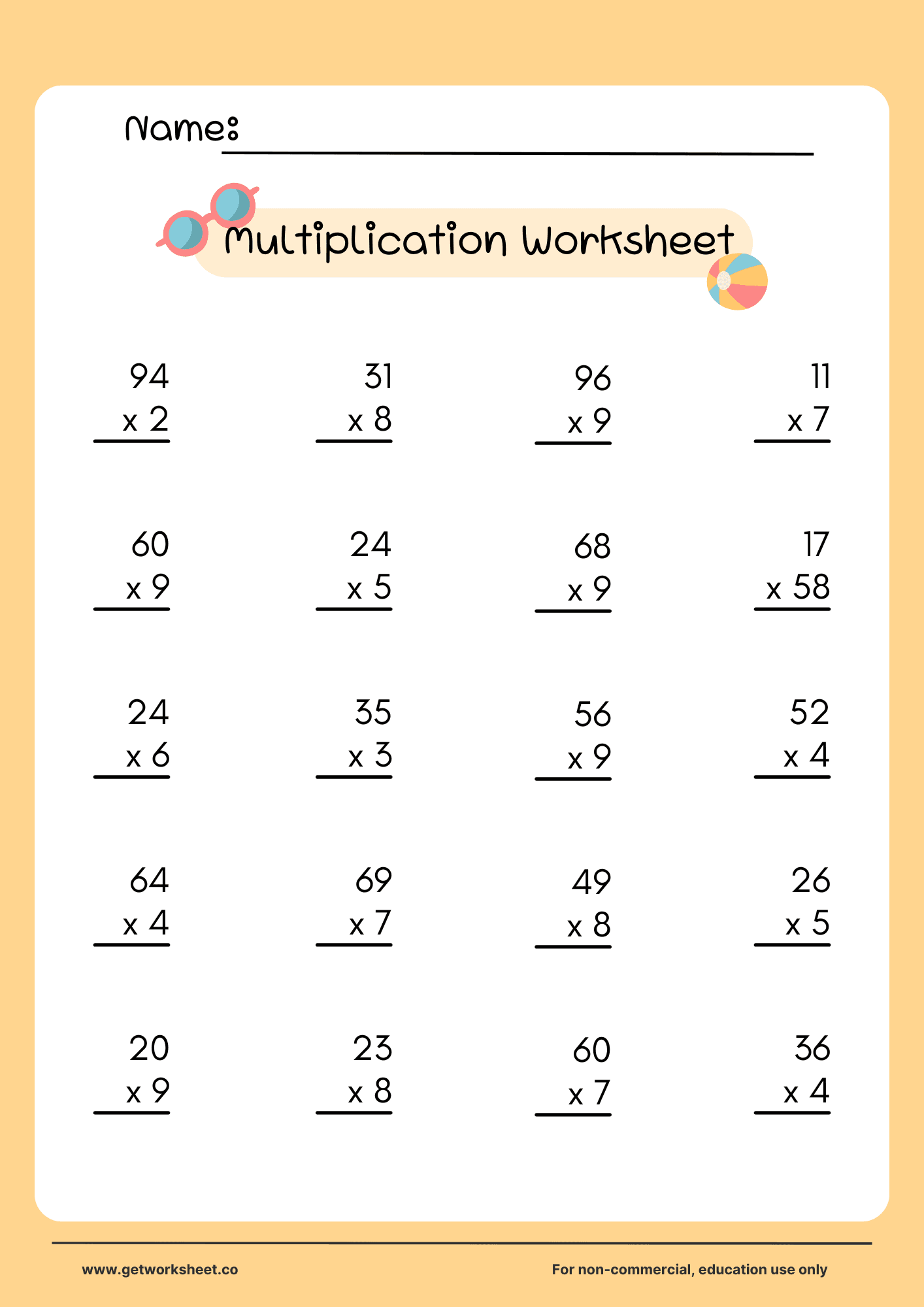 Multiplication worksheet 3