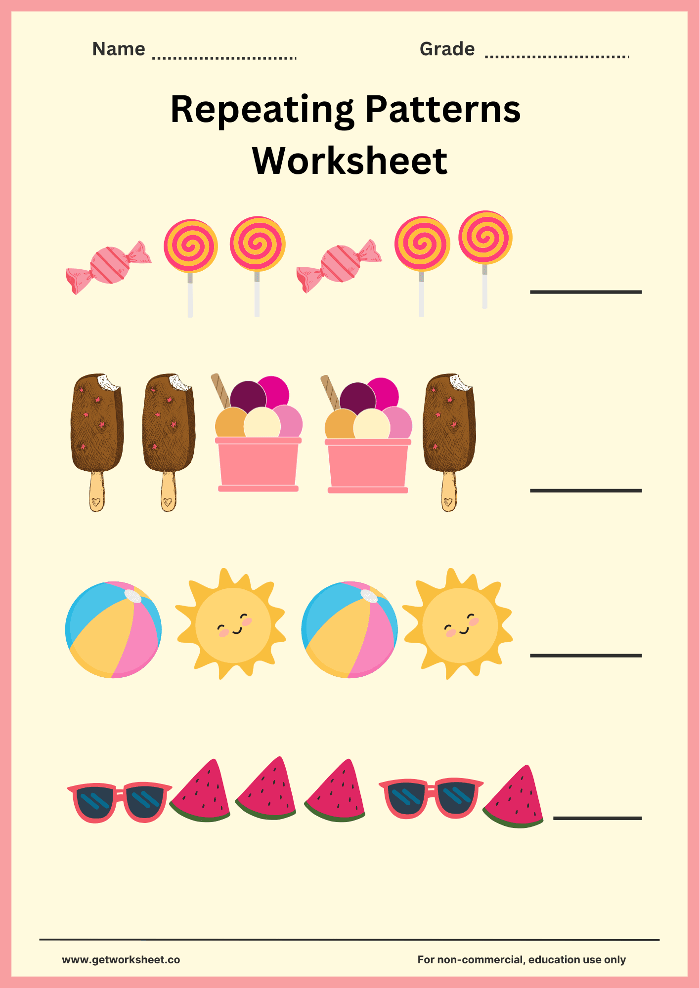 Repeating patterns worksheet 1