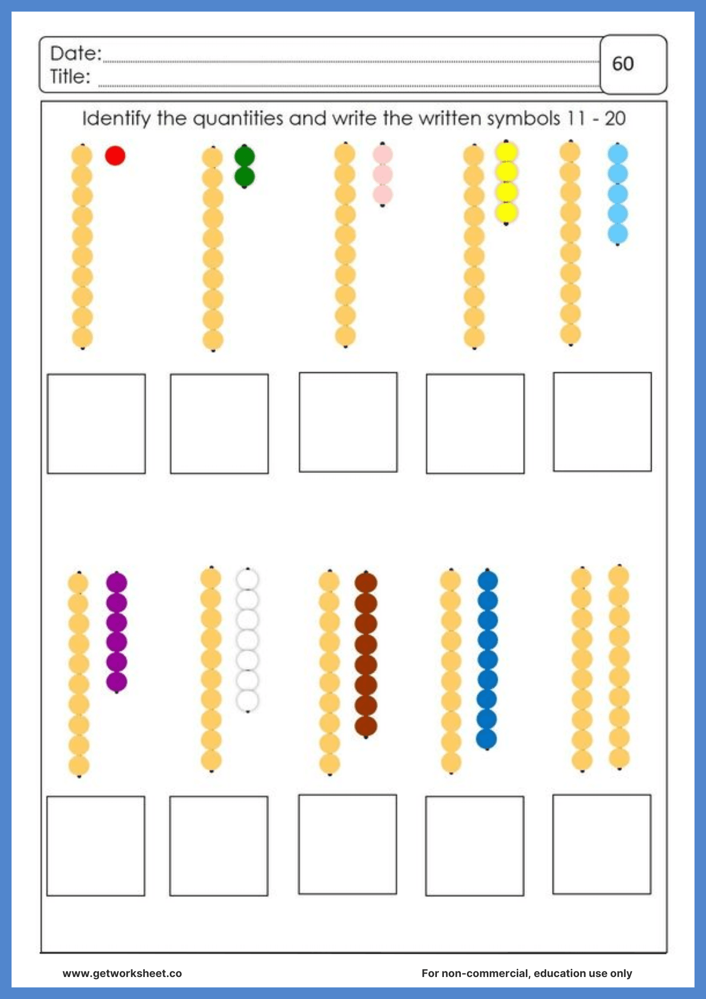 Montessori beads worksheet 3
