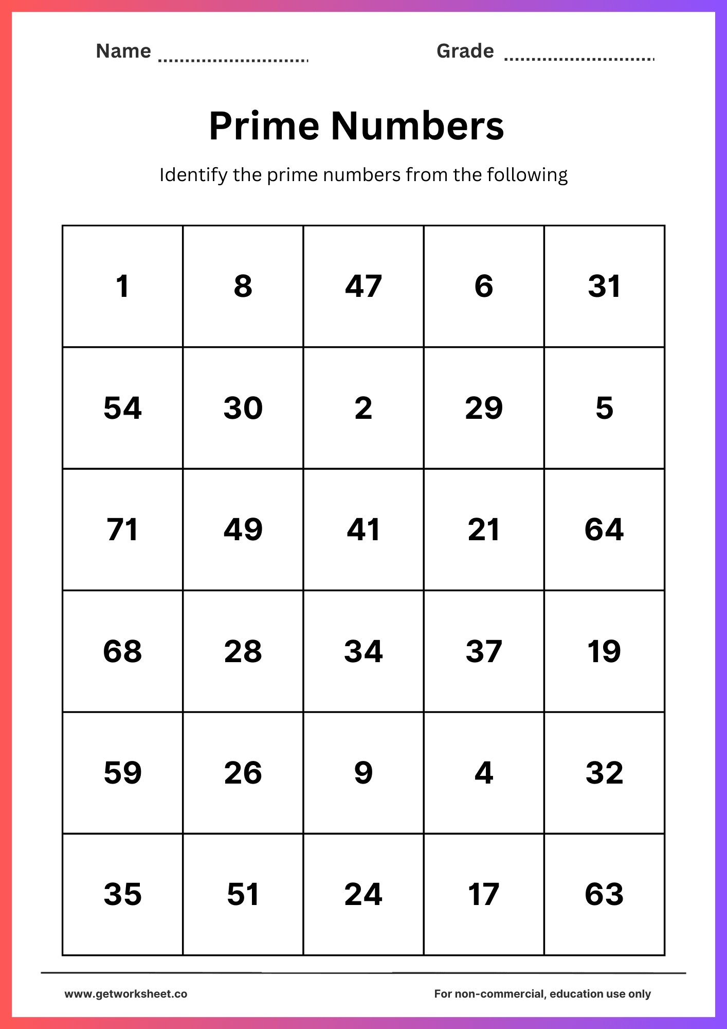 Prime number worksheet 1