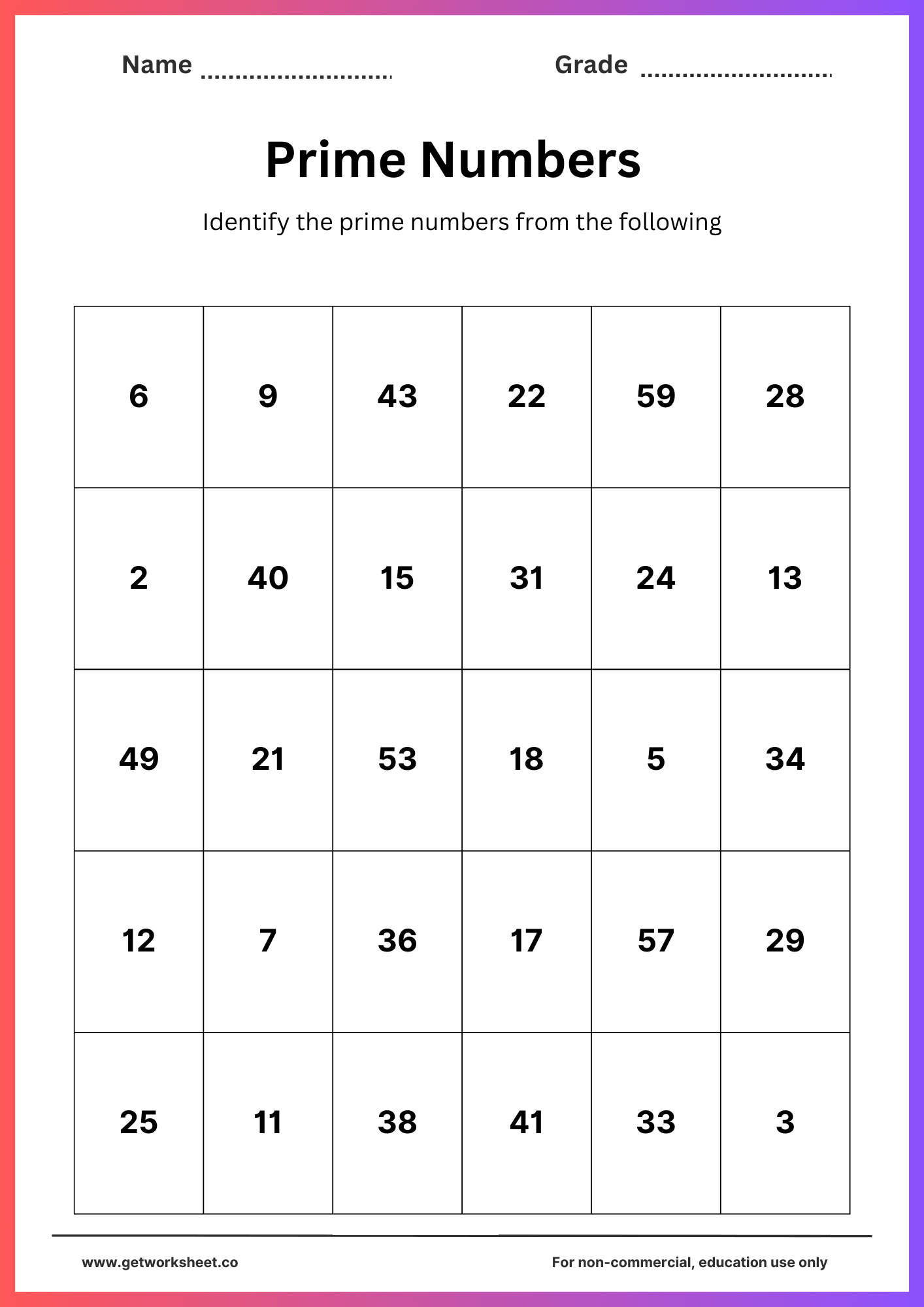 Prime number worksheet 4