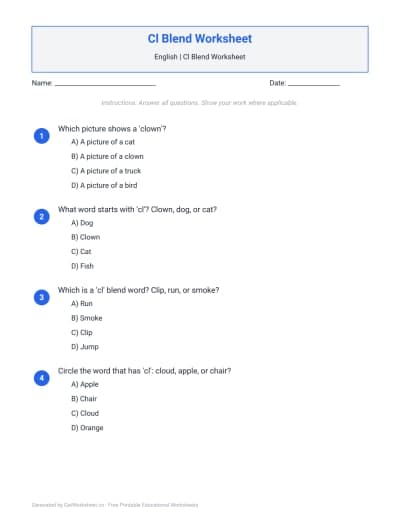 Cl Blend Worksheet