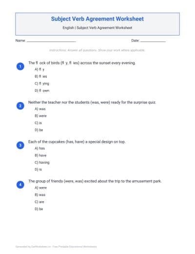 Subject Verb Agreement Worksheet