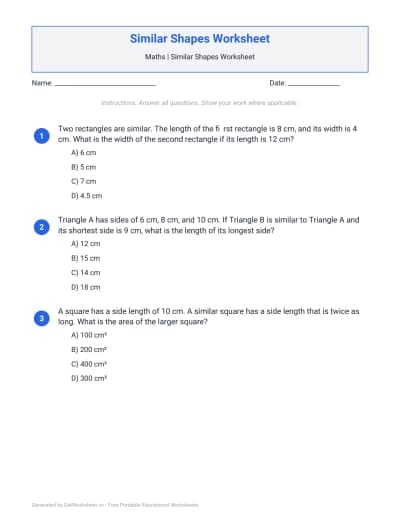 Similar Shapes Worksheets