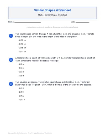 Similar Shapes Worksheet