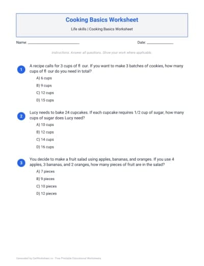 Cooking Basics Worksheet