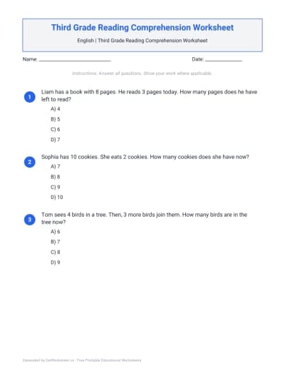 Third Grade Reading Comprehension Worksheets