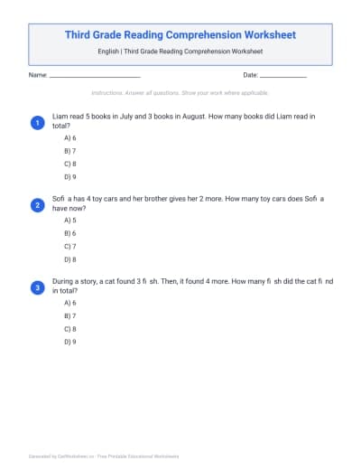 Third Grade Reading Comprehension Worksheet