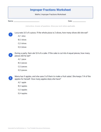 Improper Fractions Worksheet