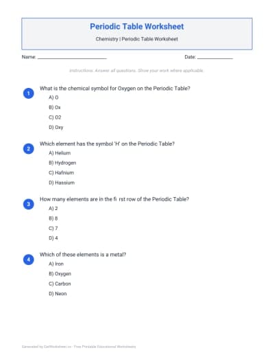 Periodic Table Worksheet