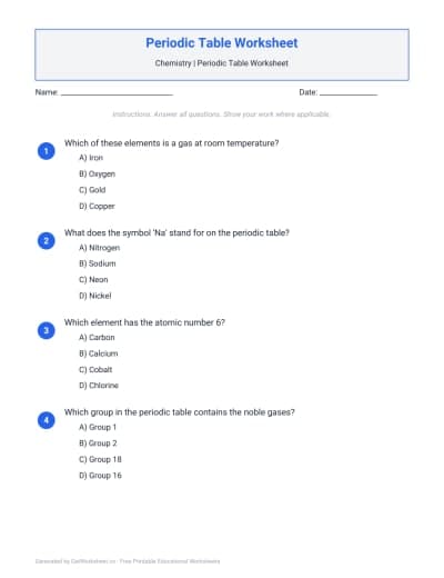 Periodic Table Worksheet
