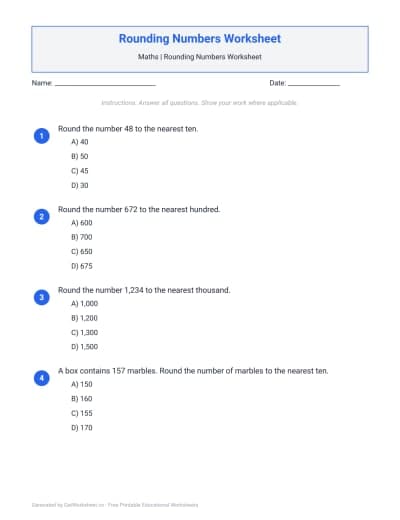Rounding Numbers Worksheet
