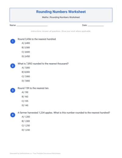 Rounding Numbers Worksheet