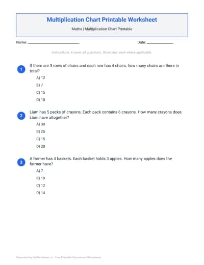 Multiplication Chart Printable Worksheet