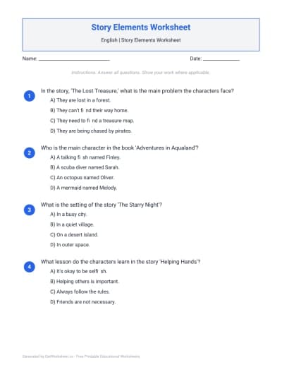 Story Elements Worksheet