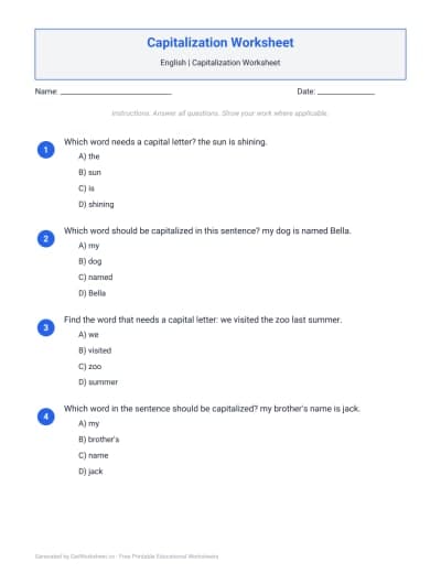 Capitalization Worksheets