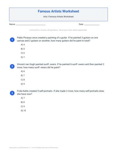 Famous Artists Worksheets